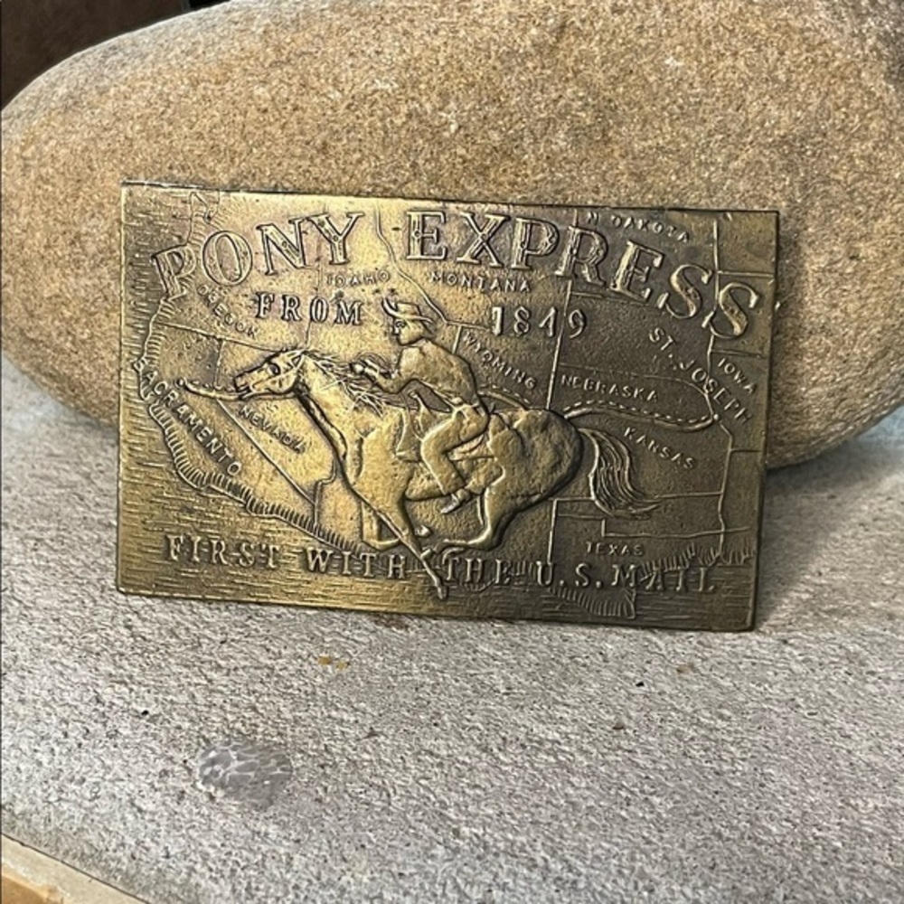 Vintage Brass Belt Buckle Pony Express